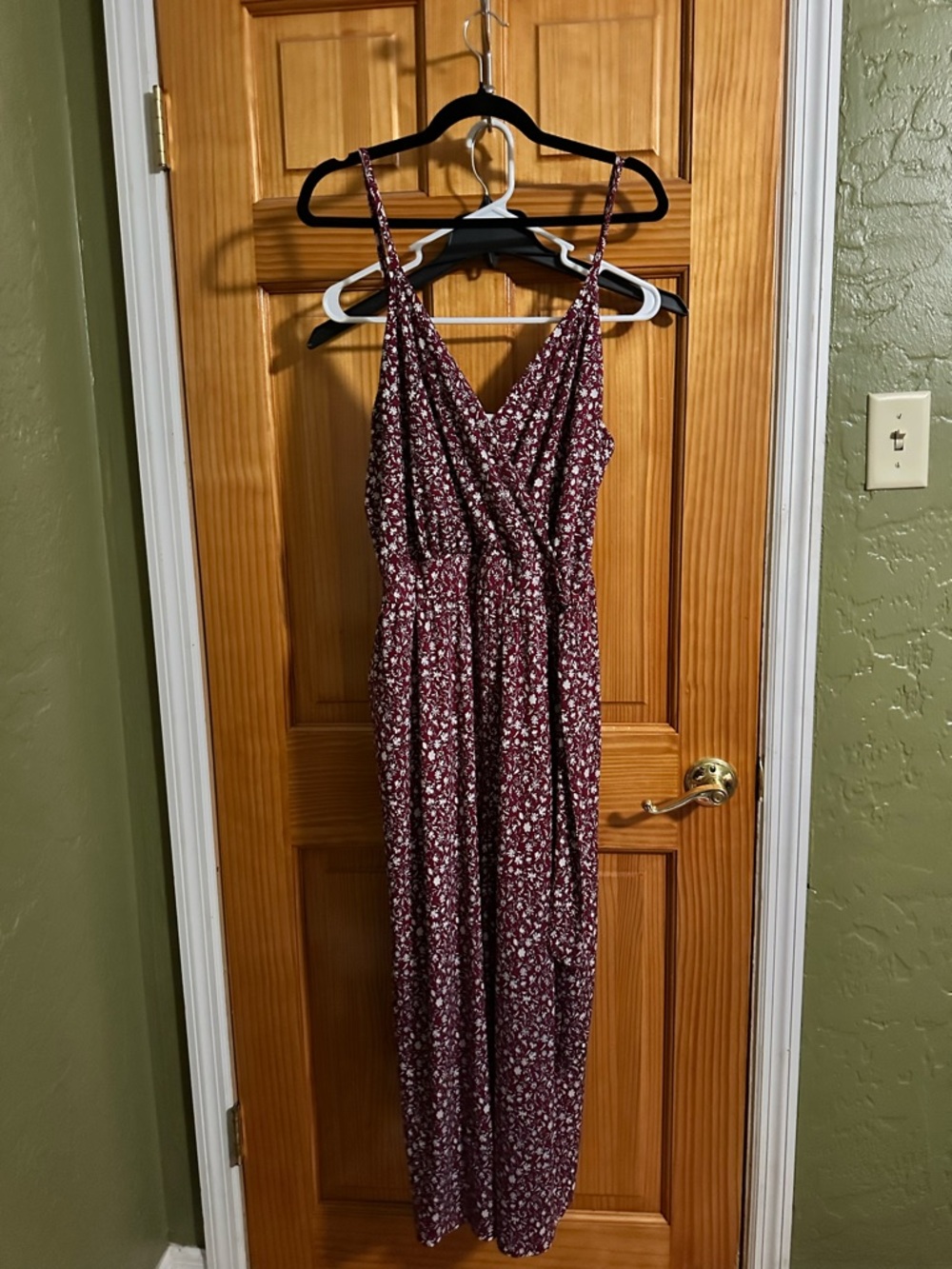 Super Cute Wine Floral Jumpsuit with Spaghetti Straps